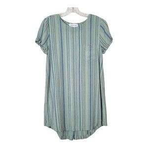 Cloth and Stone Stripe Tunic High Low Rayon Linen Dress Size S Green Blue